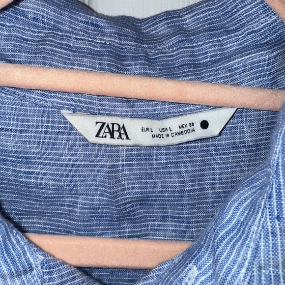 ZARA Oversized Button-Up Shirt - Blue/White Striped - 100% Linen - Size L - Picture 5 of 9
